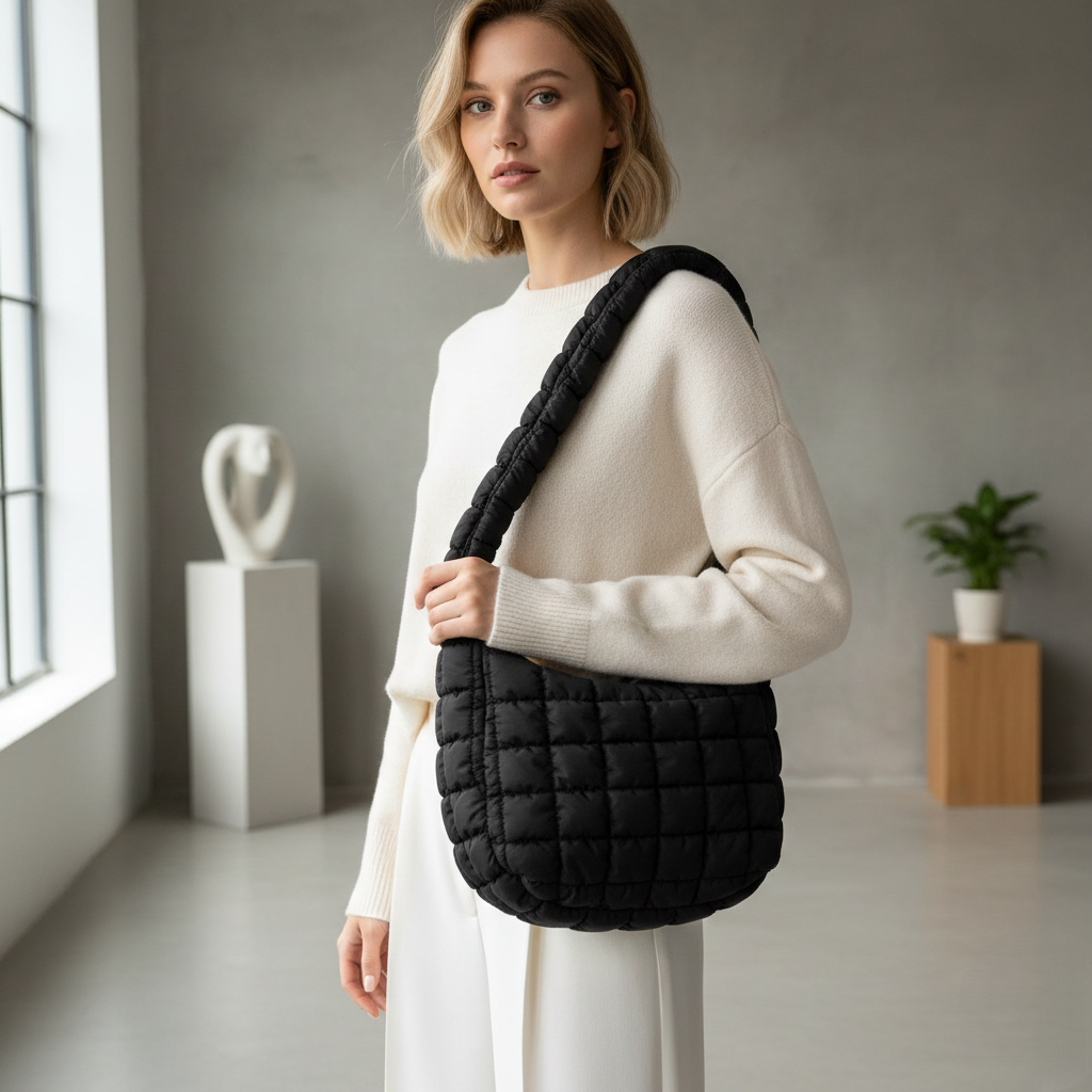 Cloud-Soft Puffer Tote | Oversized Quilted Shoulder Bag for Travel & Gym