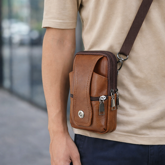 Men's Premium Leather Belt Waist Bag | Versatile Crossbody Shoulder Phone Pouch – Stylish Multi-Purpose Daily Carry Phone Holster ✨👔