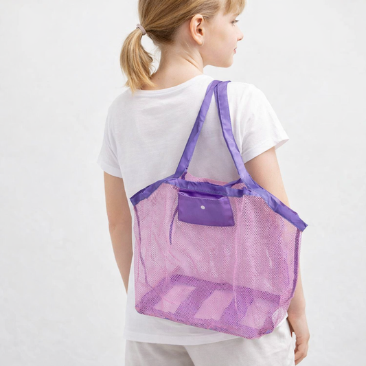 Large Mesh Beach Bag & Tote – Unisex Shoulder Bag for Sand-Free Travel, Toy Storage & Grocery Shopping – Breathable Mesh Handbag