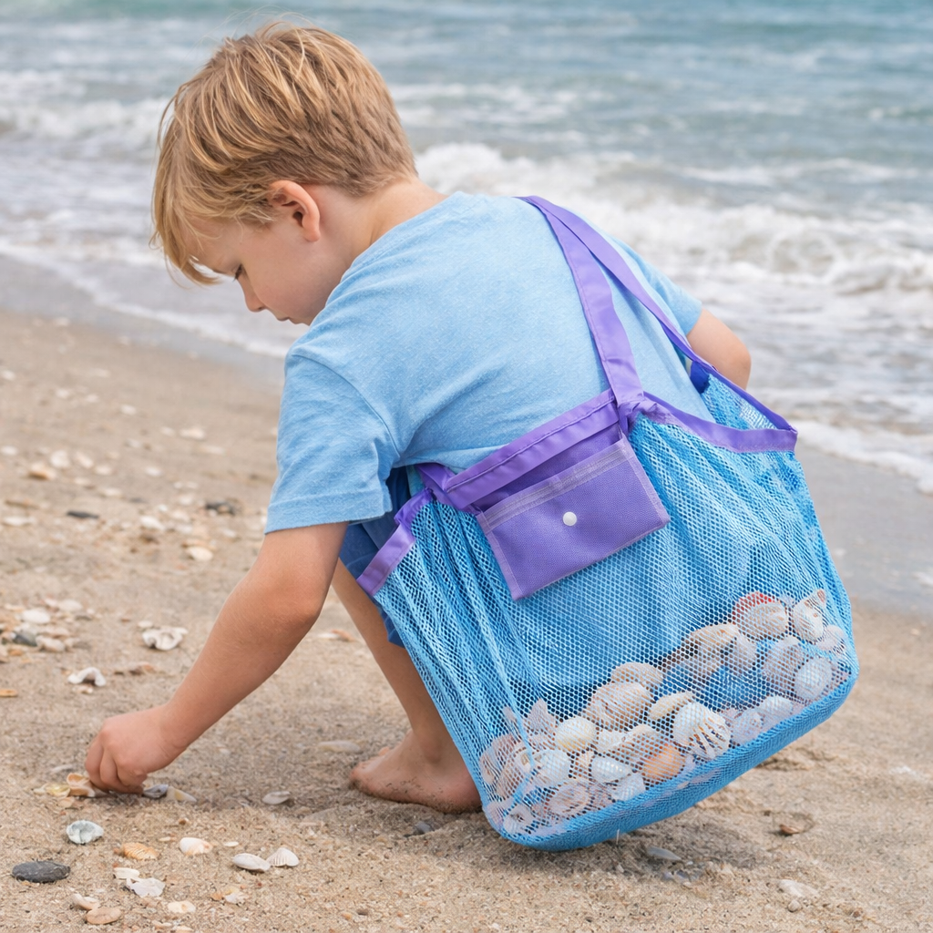 Large Mesh Beach Bag & Tote – Unisex Shoulder Bag for Sand-Free Travel, Toy Storage & Grocery Shopping – Breathable Mesh Handbag